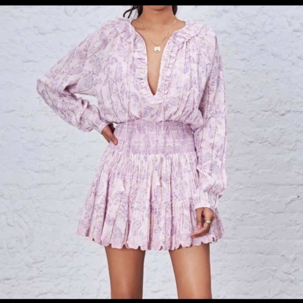 NWT House of Harlow 1960 Ajay Lilac Paisley Ruffled Mini Dress Sz S
